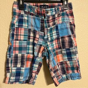 The Children’s Place Boy’s Size 8 Pastel Patchwork Madras Plaid Bermuda Shorts